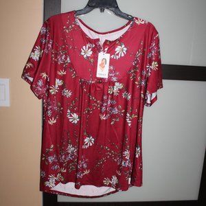 Vislily Plus Size Collection Women's 16W Maroon Floral Top - NWT